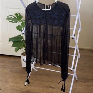 Free People Sheer Black Top with Beading